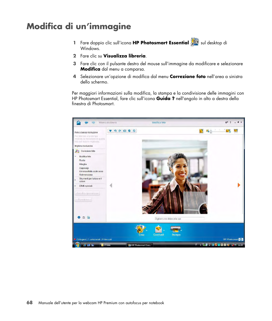 Modifica di un’immagine | HP 2-Megapixel Autofocus Webcam User Manual | Page 70 / 241