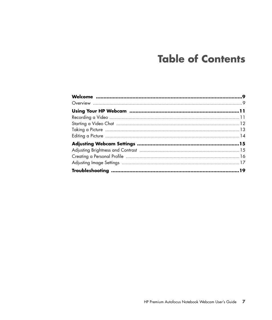 HP 2-Megapixel Autofocus Webcam User Manual | Page 9 / 241