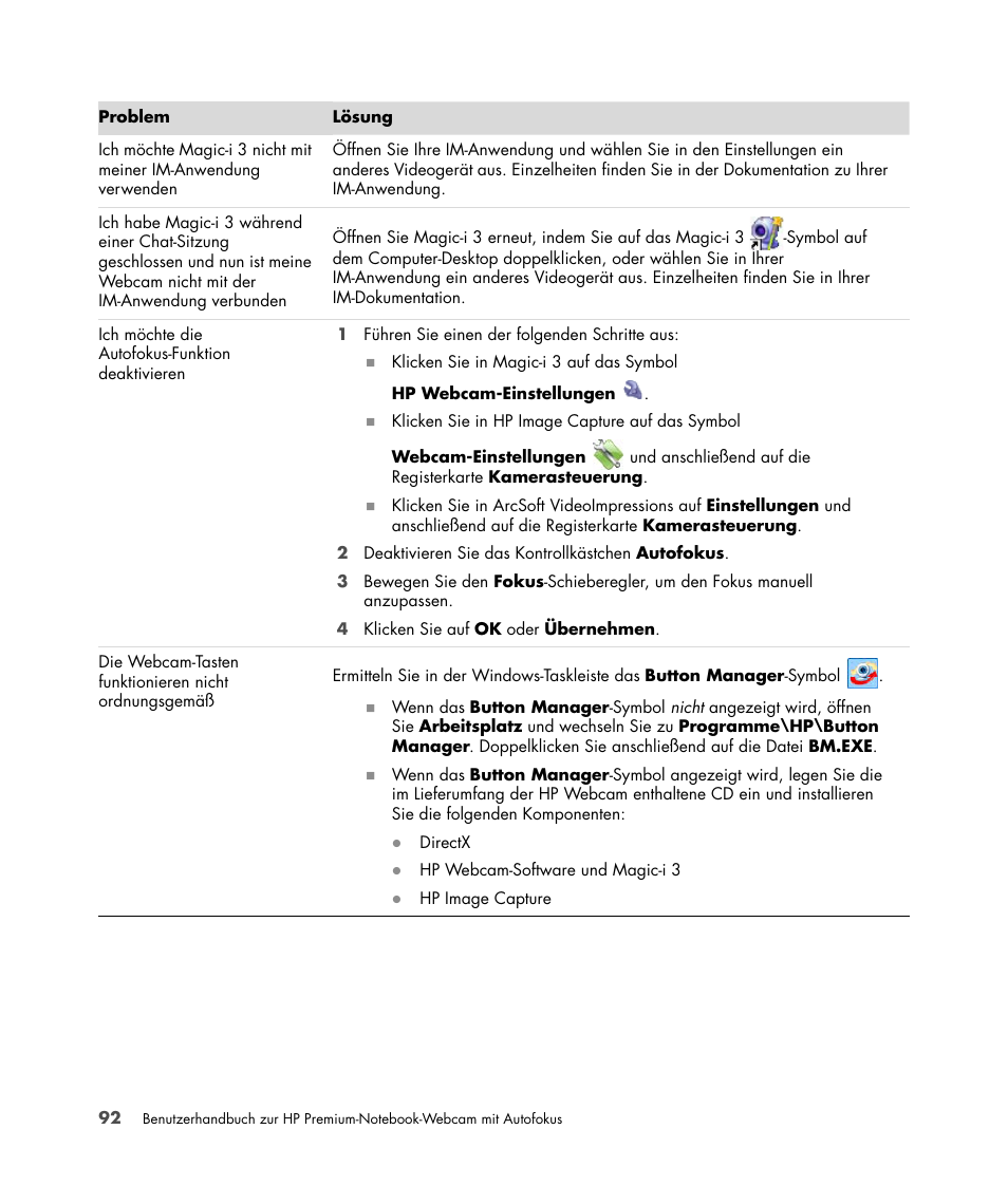 HP 2-Megapixel Autofocus Webcam User Manual | Page 94 / 241