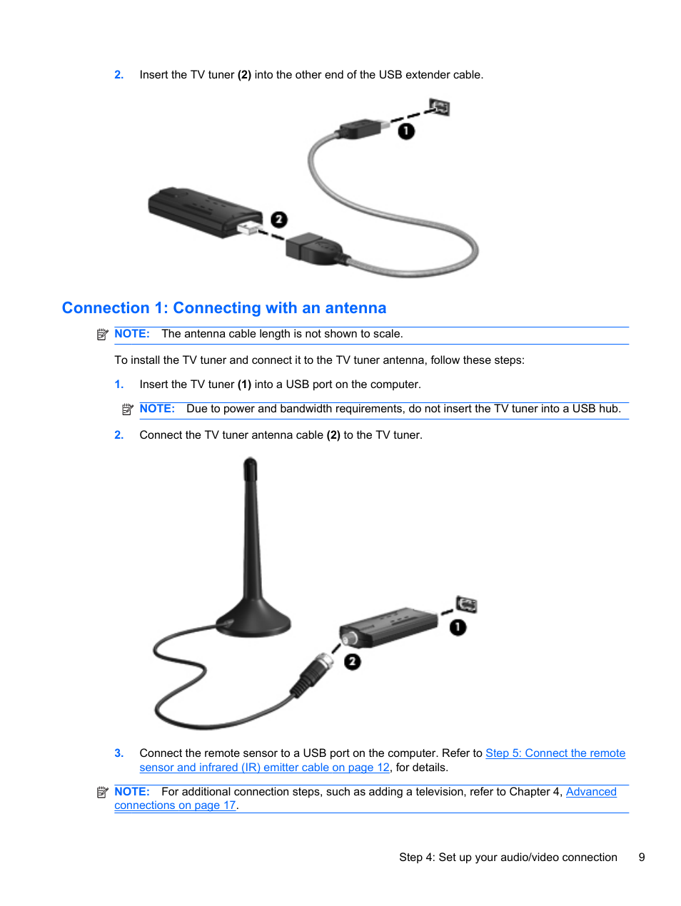 Connection 1: connecting with an antenna | HP USB Hybrid ATSC NTSC QAM FM TV Tuner User Manual | Page 13 / 43