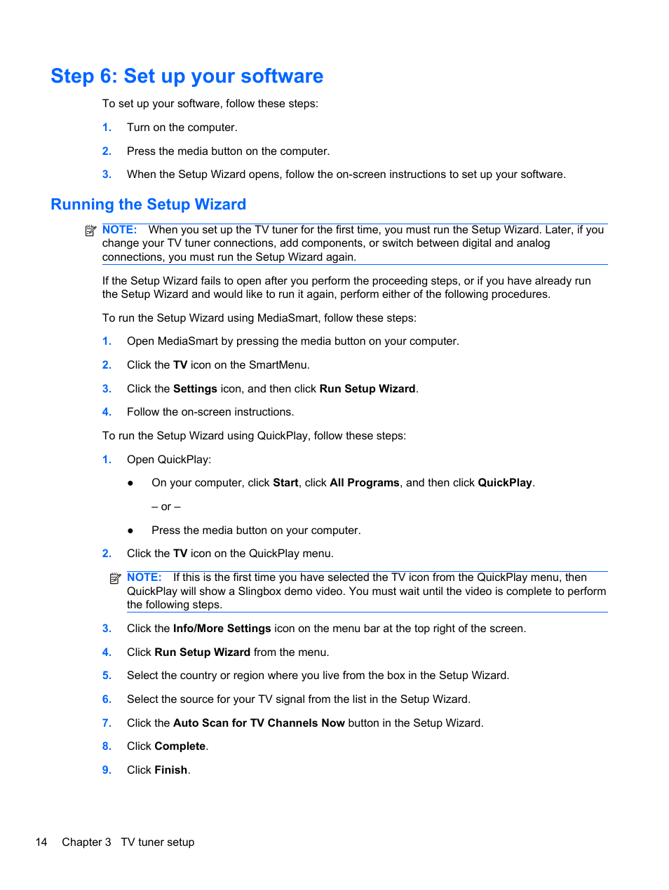 Step 6: set up your software, Running the setup wizard | HP USB Hybrid ATSC NTSC QAM FM TV Tuner User Manual | Page 18 / 43