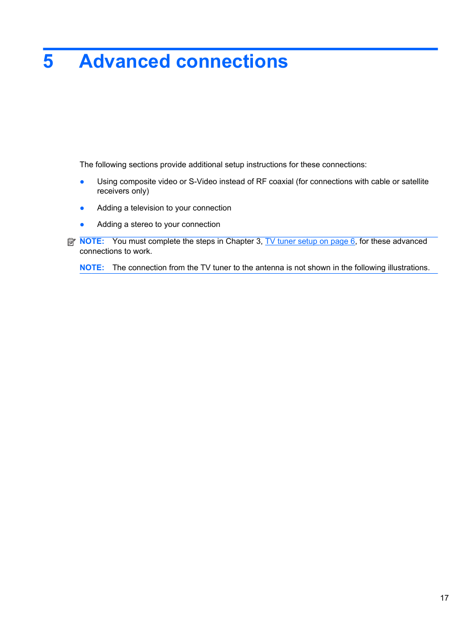 Advanced connections, 5 advanced connections, Advanced | 5advanced connections | HP USB Hybrid ATSC NTSC QAM FM TV Tuner User Manual | Page 21 / 43