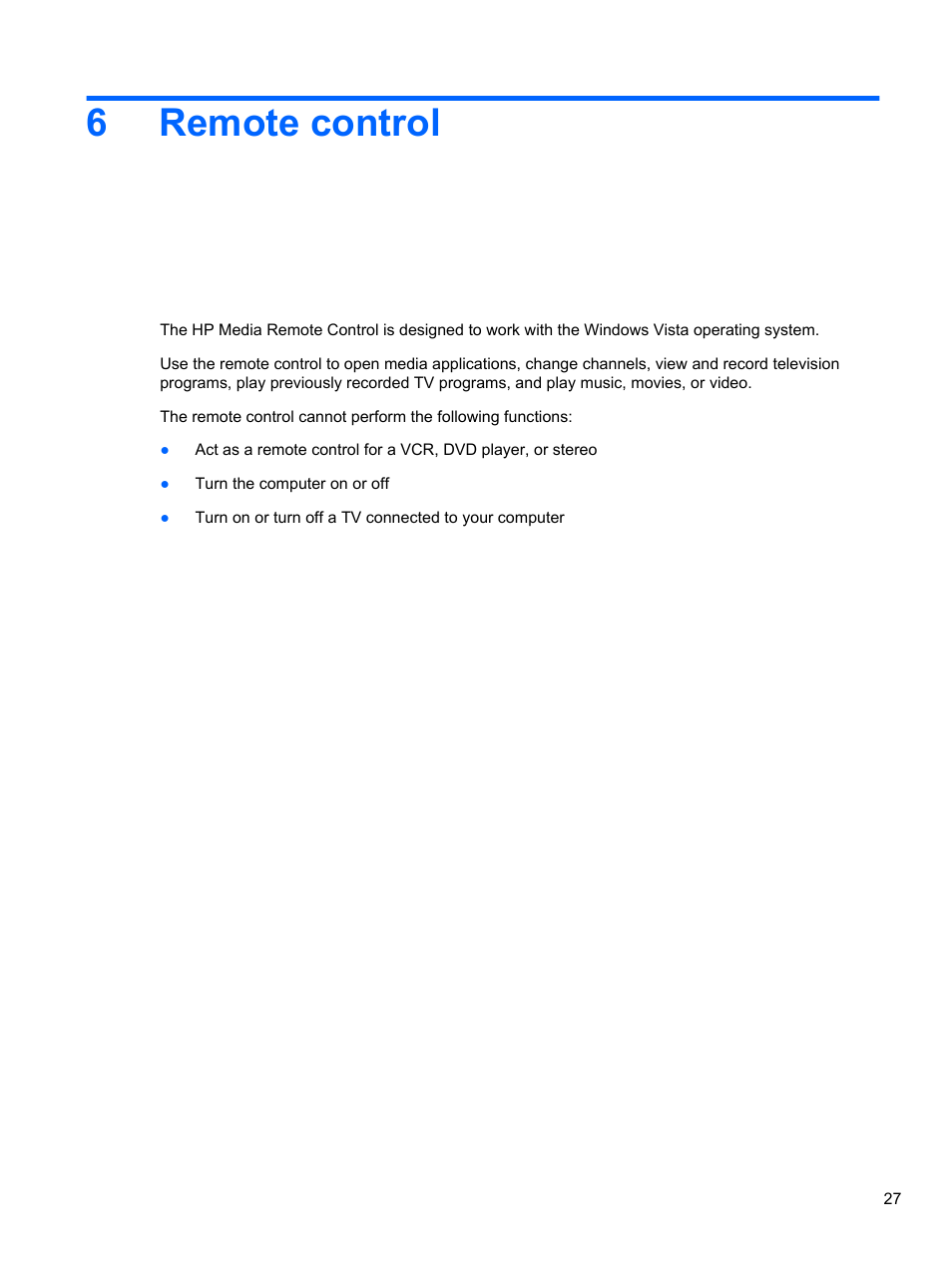 Remote control, 6 remote control, 6remote control | HP USB Hybrid ATSC NTSC QAM FM TV Tuner User Manual | Page 31 / 43