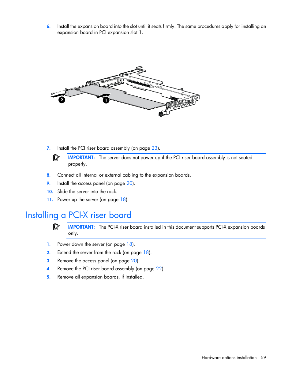 Installing a pci-x riser board | HP ProLiant DL360 G7 Server User Manual | Page 59 / 130