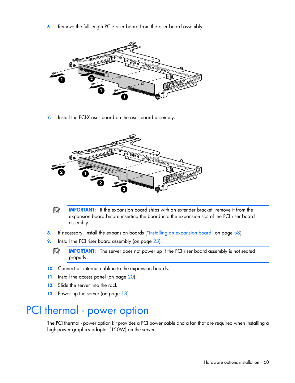 Pci thermal - power option | HP ProLiant DL360 G7 Server User Manual | Page 60 / 130
