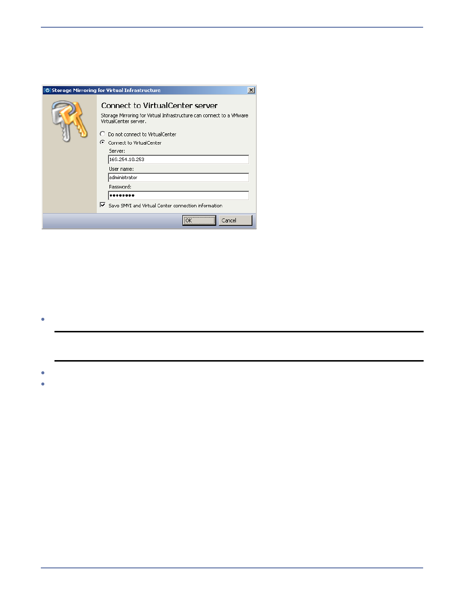 Connect to the virtualcenter server | HP Storage Mirroring Software User Manual | Page 11 / 37