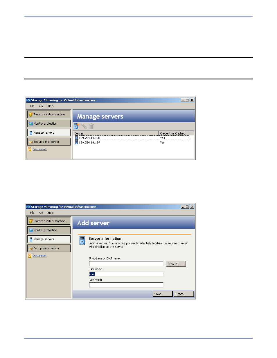 Manage esx servers, Add an esx server | HP Storage Mirroring Software User Manual | Page 14 / 37