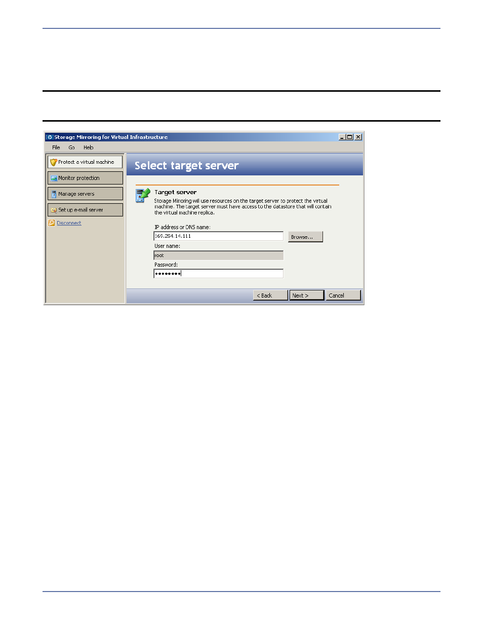 Select the target physical machine | HP Storage Mirroring Software User Manual | Page 19 / 37