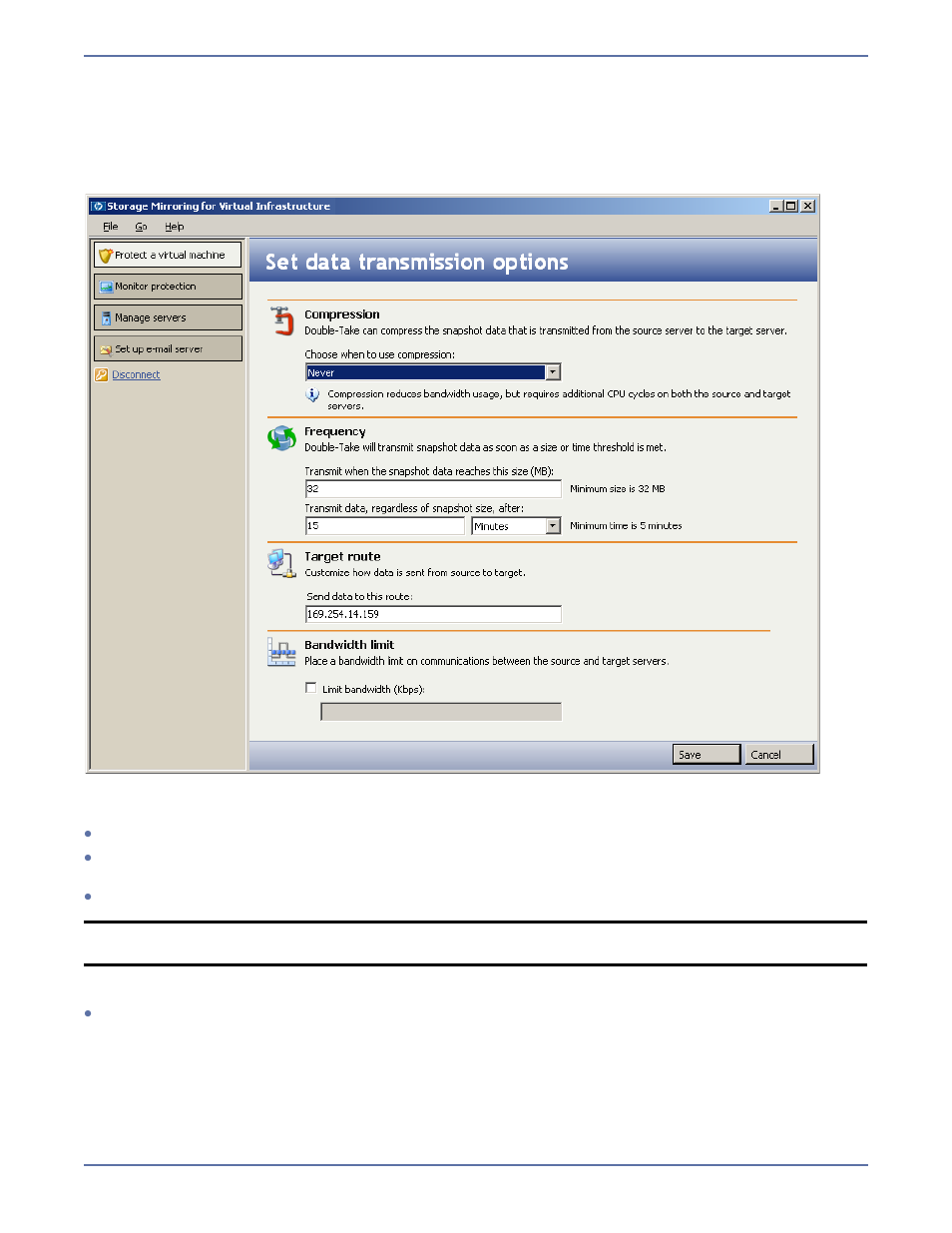 Set data transmission options | HP Storage Mirroring Software User Manual | Page 26 / 37