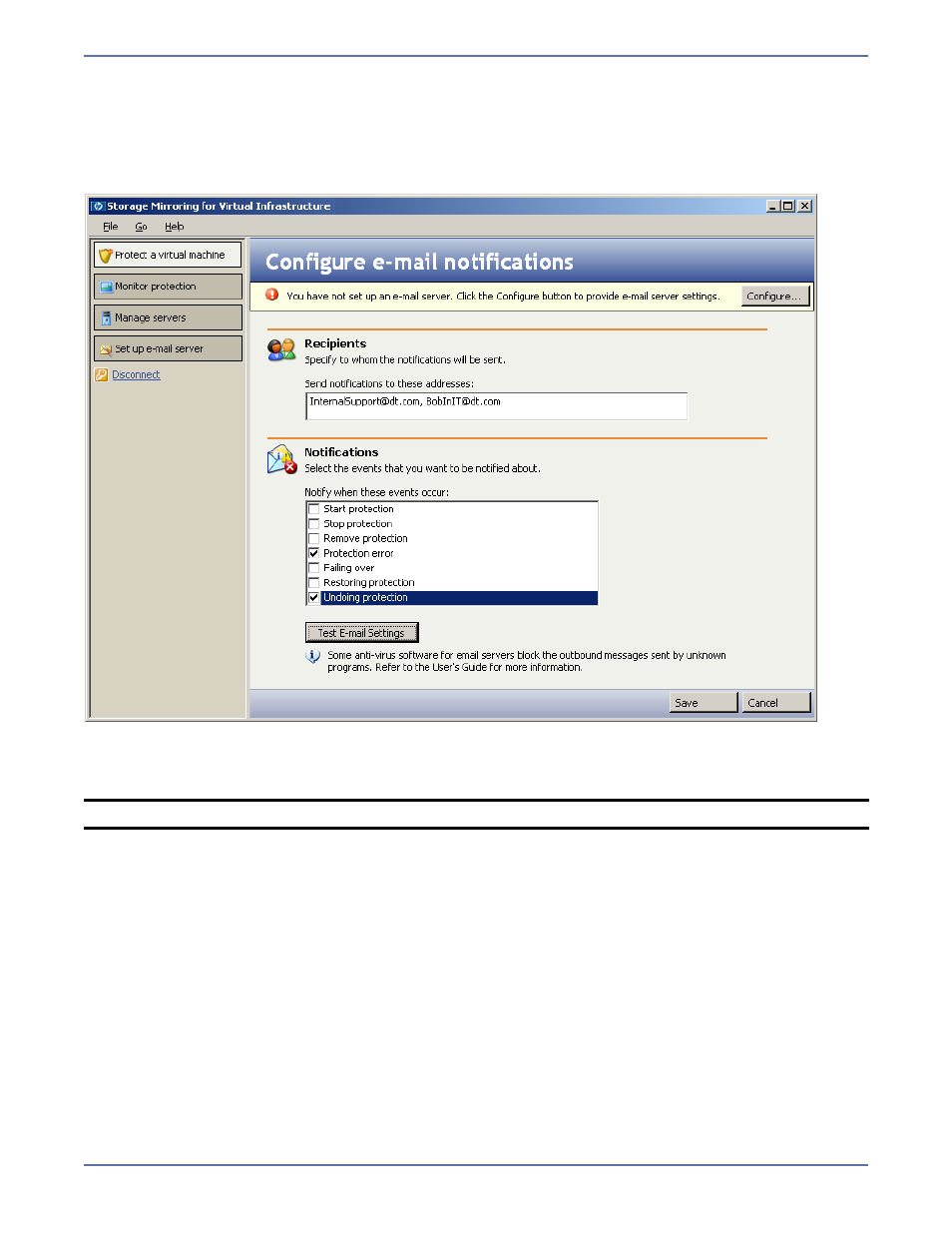 Set e-mail notification options, Set e-mail, Notification options | HP Storage Mirroring Software User Manual | Page 28 / 37