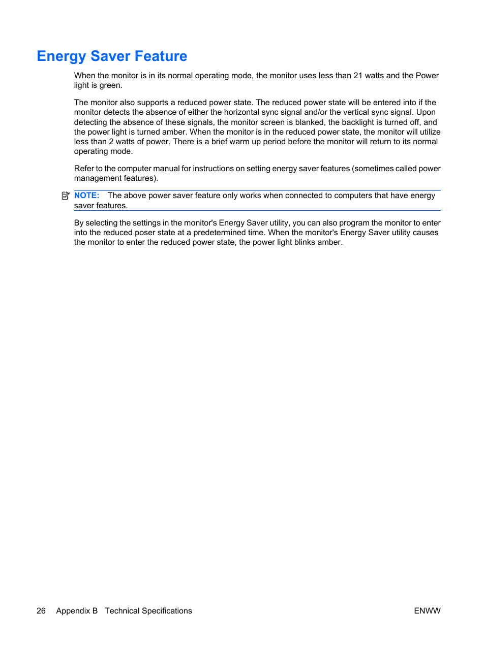 Energy saver feature | HP Compaq L5009tm 15-inch LCD Touchscreen Monitor User Manual | Page 32 / 38