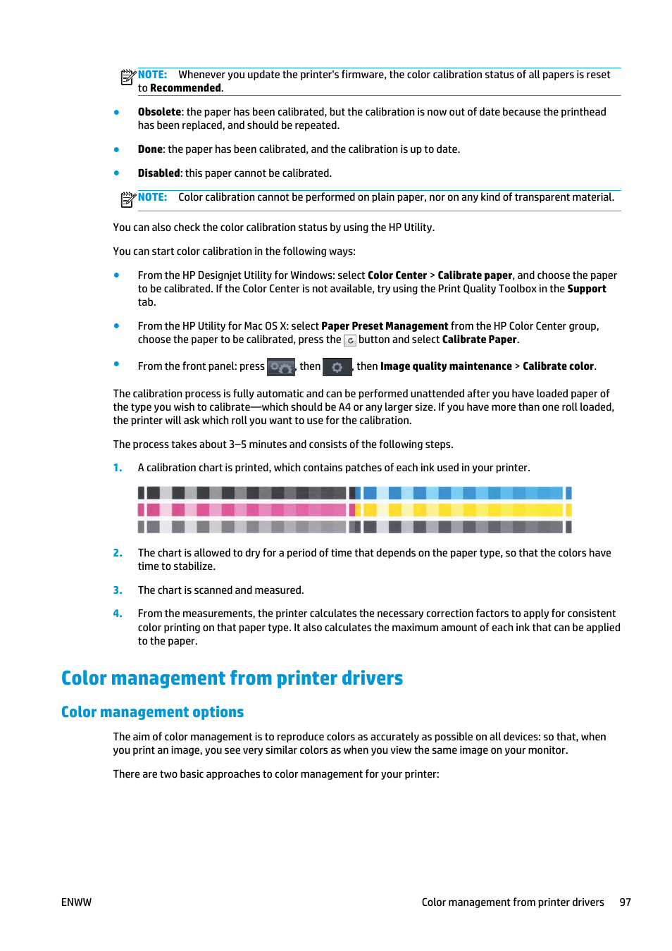 Color management from printer drivers, Color management options | HP Designjet T920 ePrinter series User Manual | Page 105 / 210