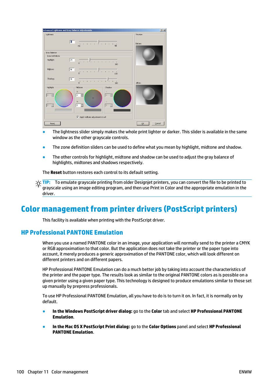 Hp professional pantone emulation | HP Designjet T920 ePrinter series User Manual | Page 108 / 210