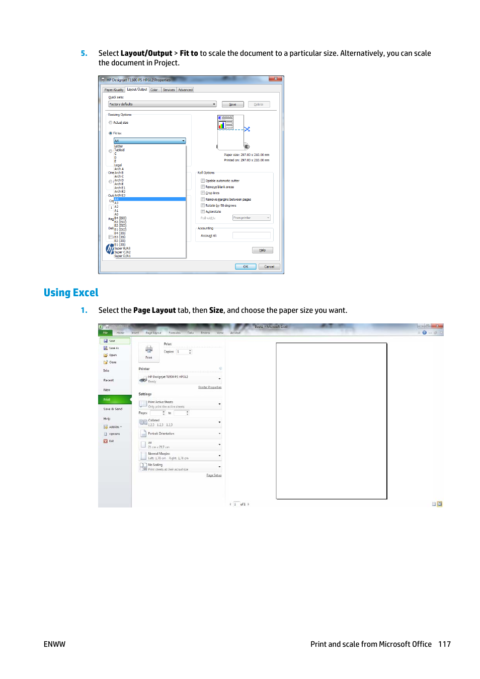 Using excel | HP Designjet T920 ePrinter series User Manual | Page 125 / 210
