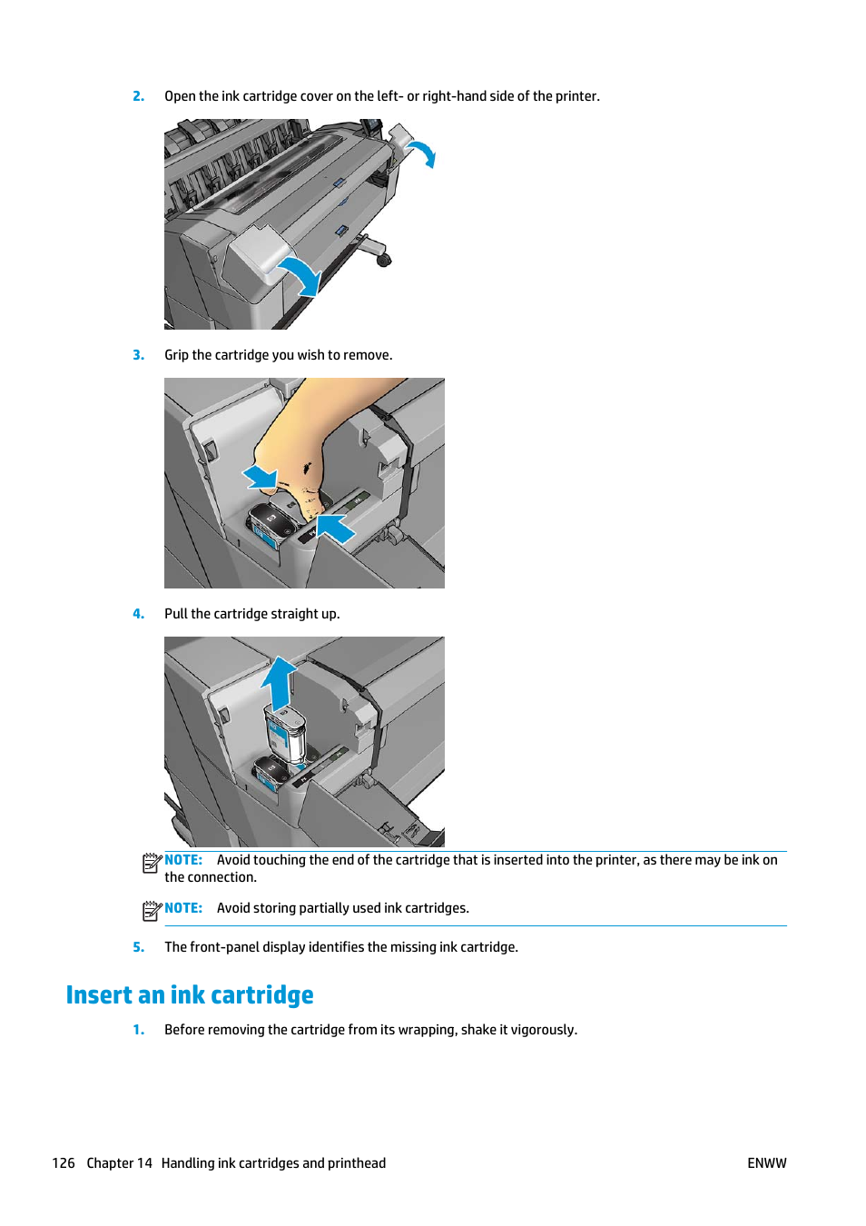 Insert an ink cartridge | HP Designjet T920 ePrinter series User Manual | Page 134 / 210