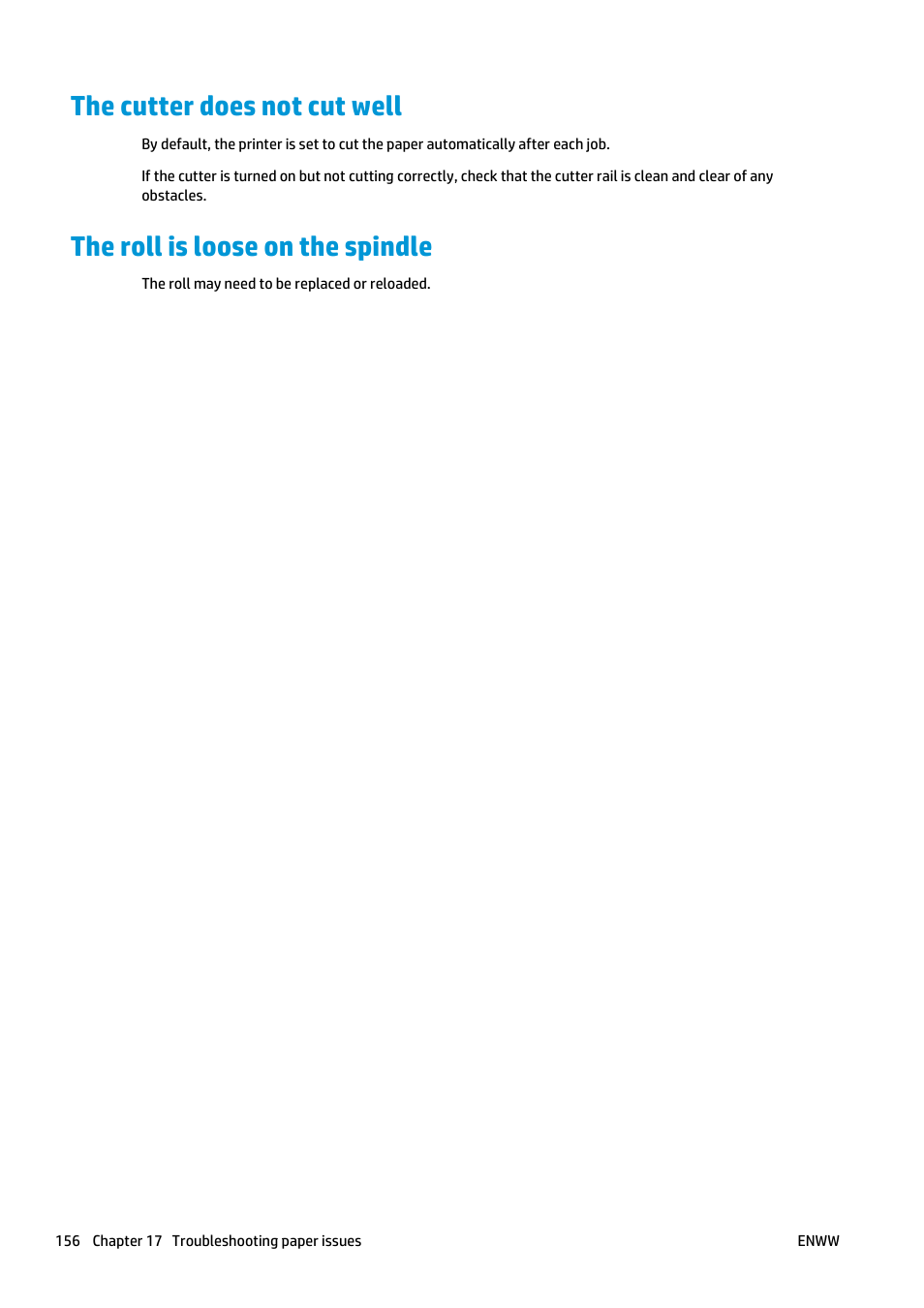 The cutter does not cut well, The roll is loose on the spindle | HP Designjet T920 ePrinter series User Manual | Page 164 / 210