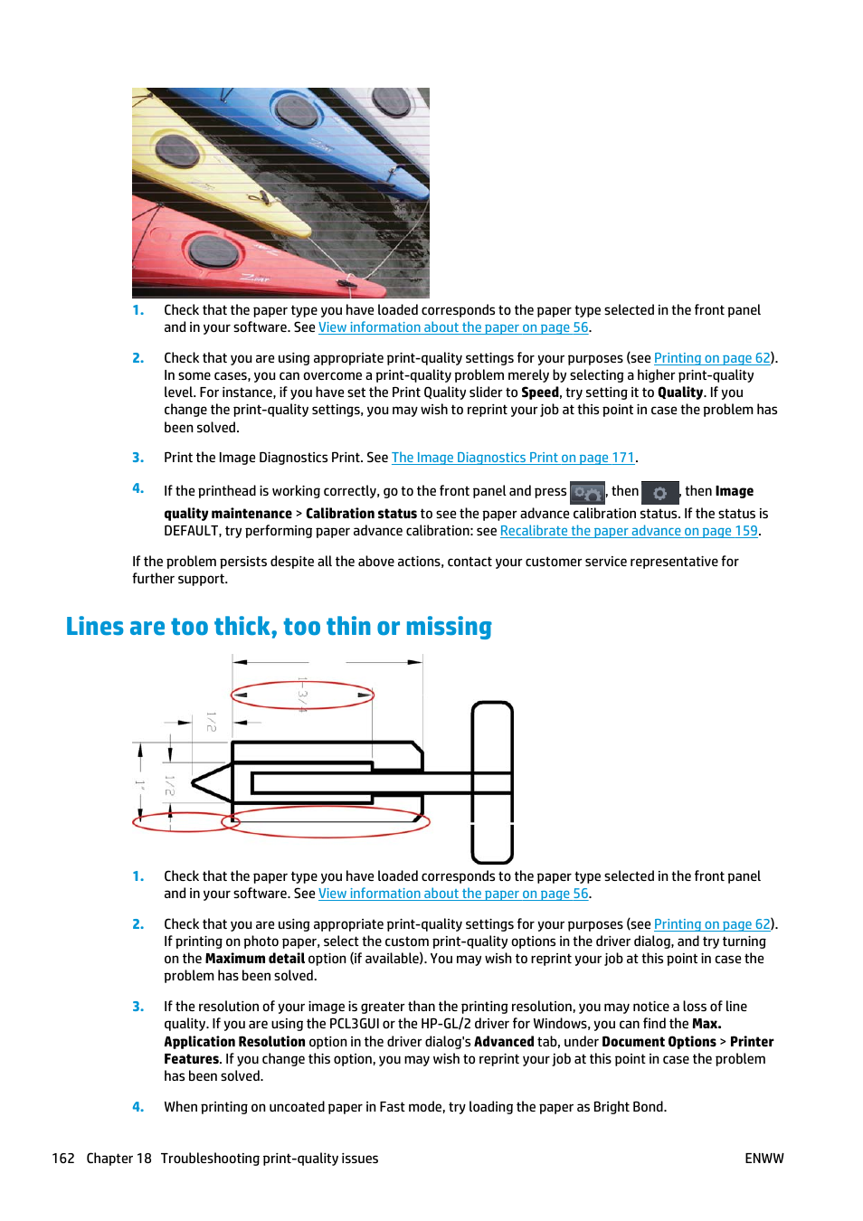Lines are too thick, too thin or missing | HP Designjet T920 ePrinter series User Manual | Page 170 / 210