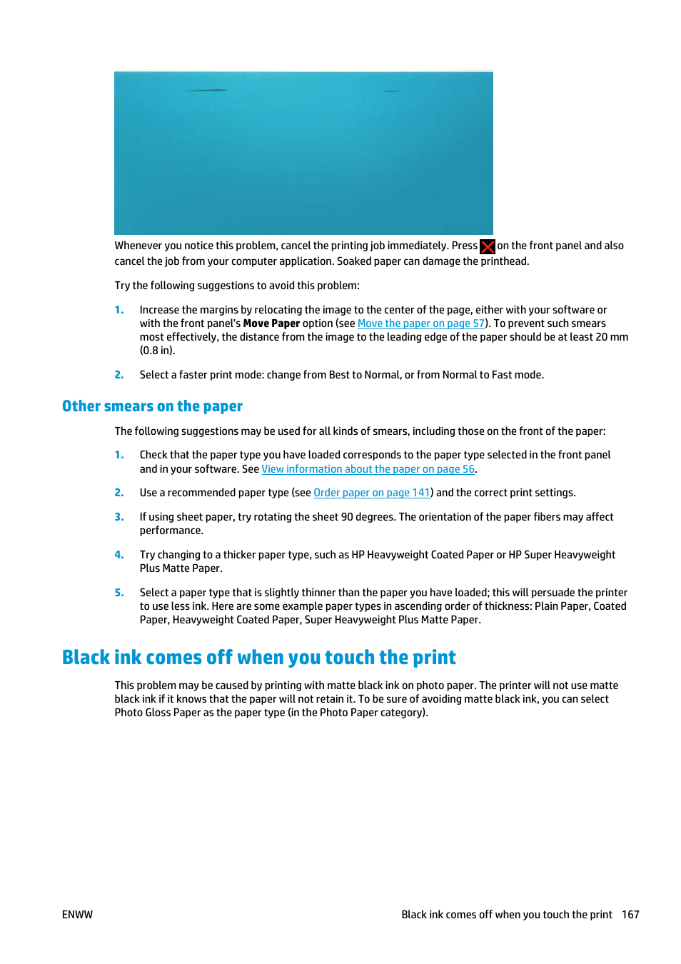 Other smears on the paper, Black ink comes off when you touch the print | HP Designjet T920 ePrinter series User Manual | Page 175 / 210