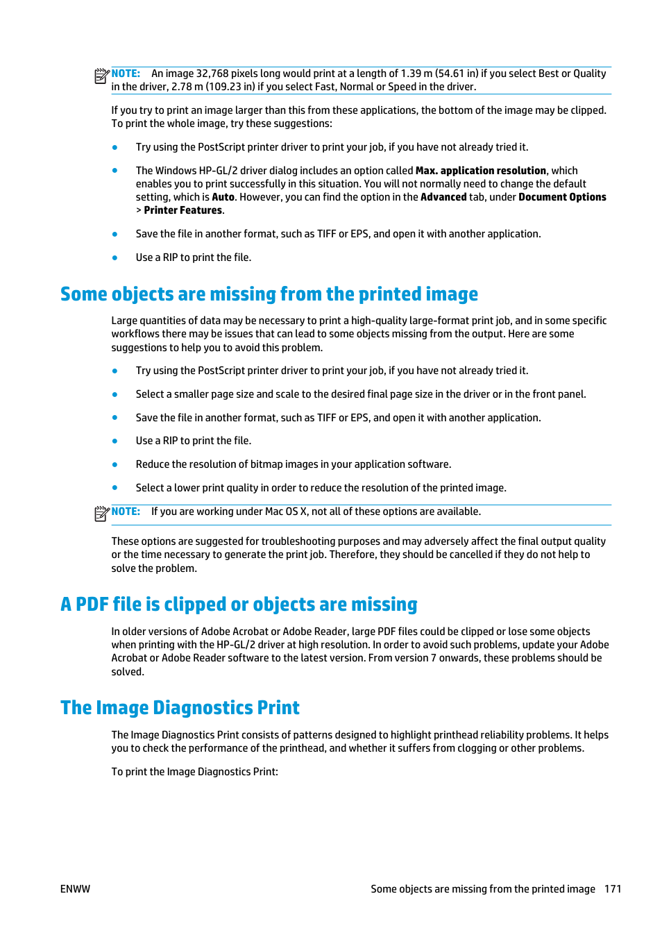 Some objects are missing from the printed image, A pdf file is clipped or objects are missing, The image diagnostics print | HP Designjet T920 ePrinter series User Manual | Page 179 / 210