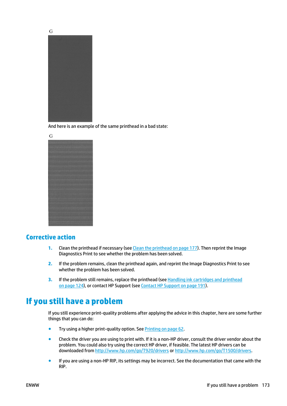 Corrective action, If you still have a problem | HP Designjet T920 ePrinter series User Manual | Page 181 / 210