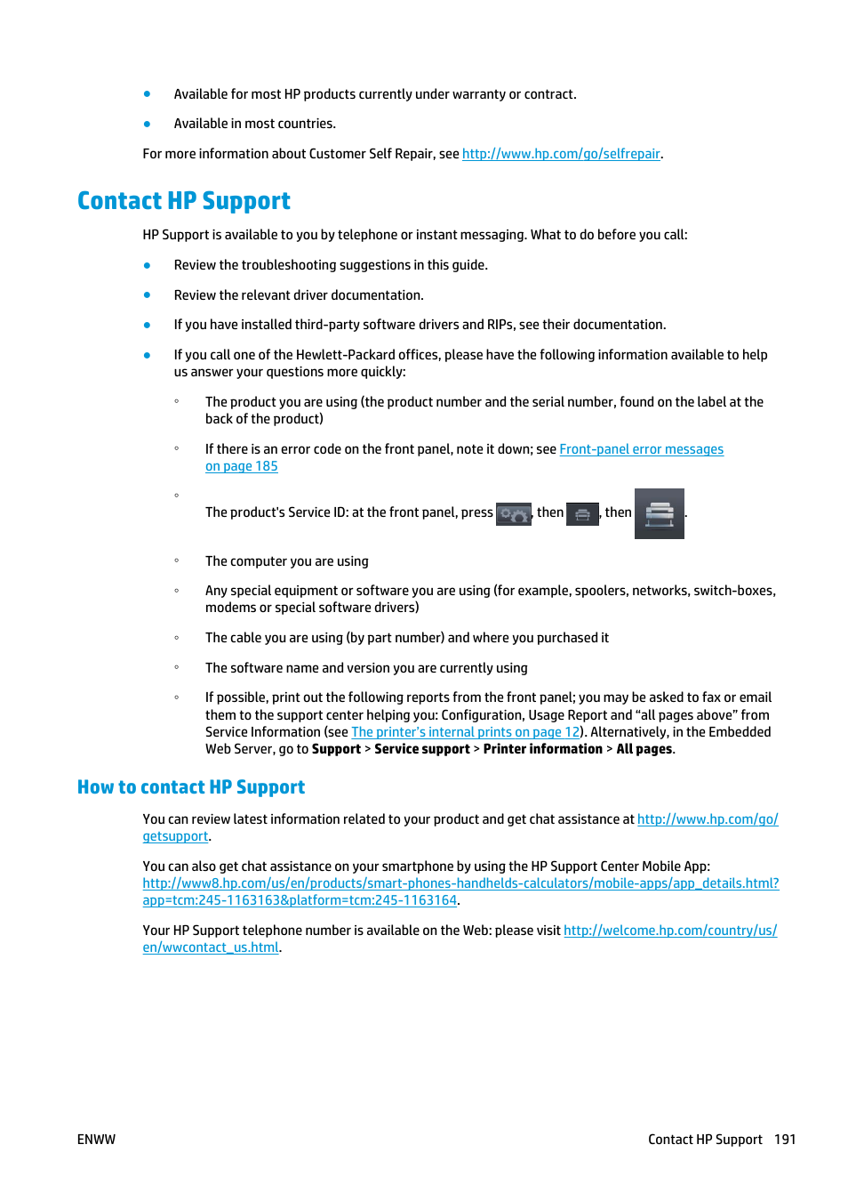 Contact hp support, How to contact hp support, Contact | HP Designjet T920 ePrinter series User Manual | Page 199 / 210
