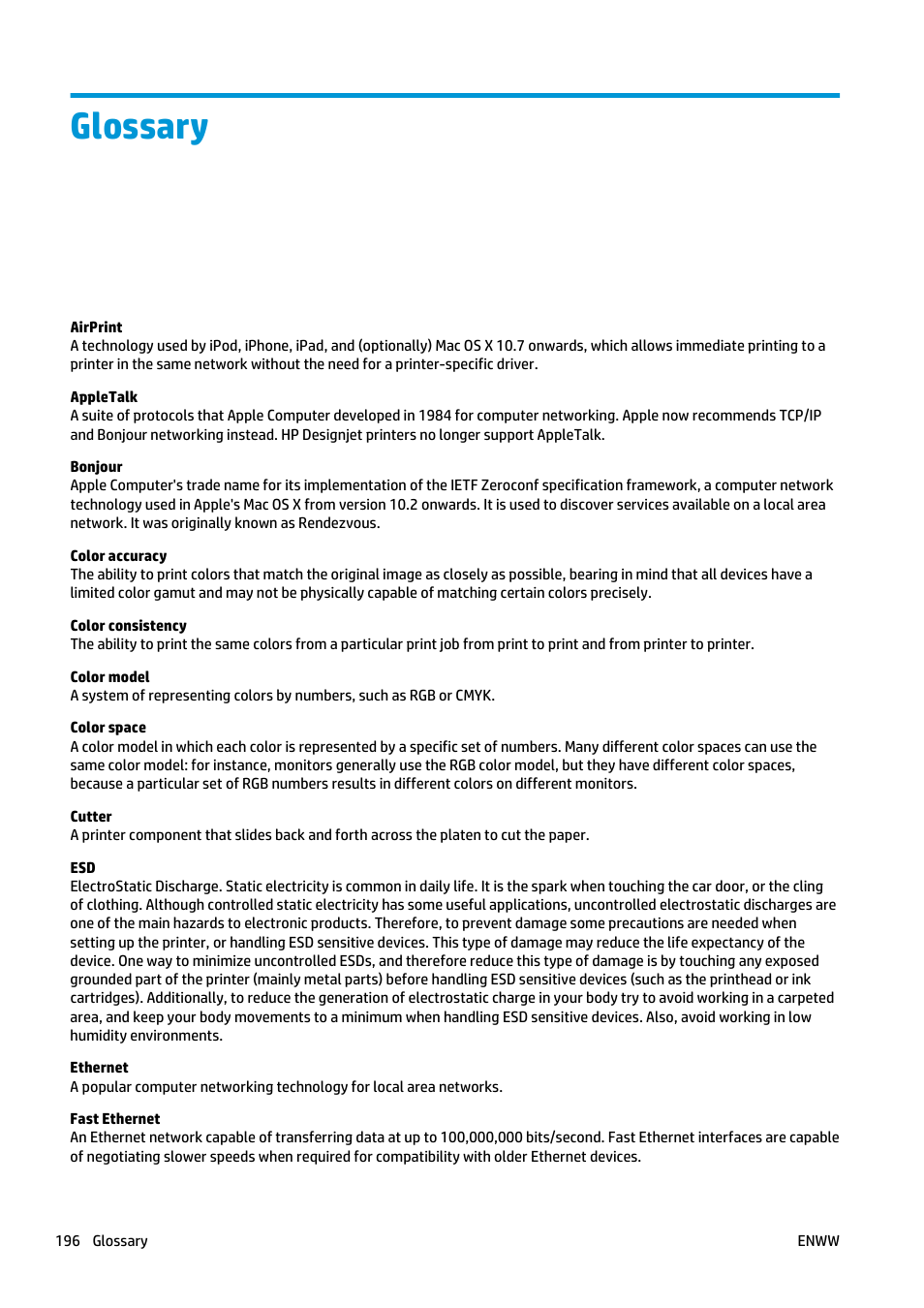 Glossary | HP Designjet T920 ePrinter series User Manual | Page 204 / 210