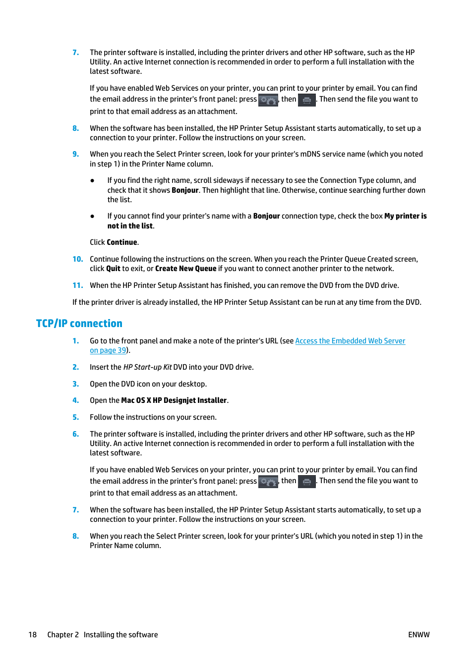 Tcp/ip connection | HP Designjet T920 ePrinter series User Manual | Page 26 / 210