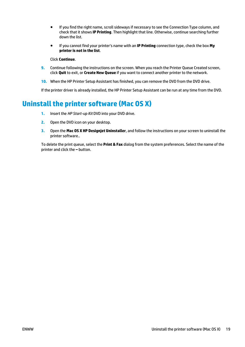 Uninstall the printer software (mac os x) | HP Designjet T920 ePrinter series User Manual | Page 27 / 210