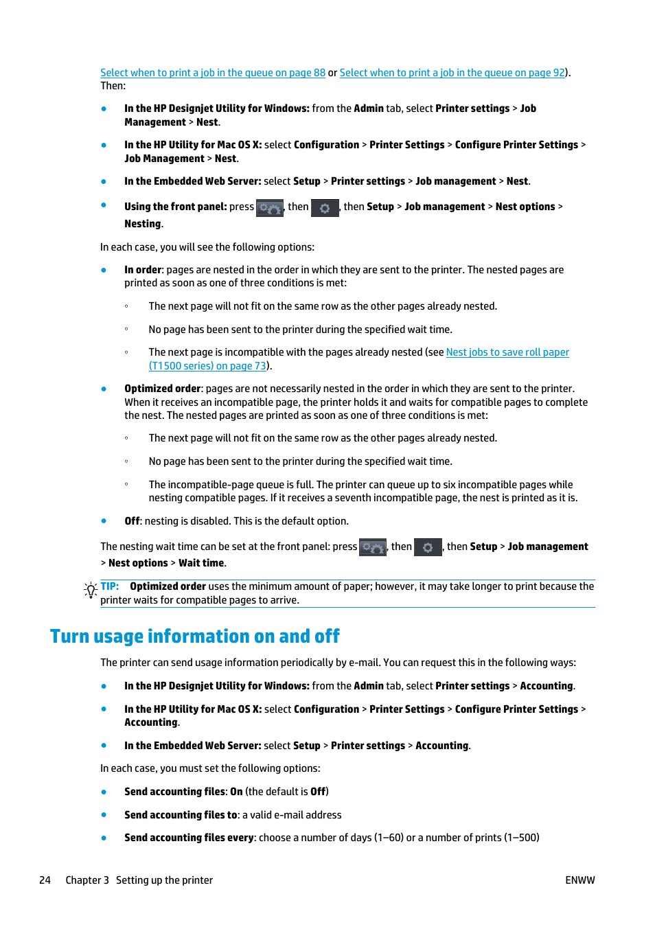 Turn usage information on and off | HP Designjet T920 ePrinter series User Manual | Page 32 / 210