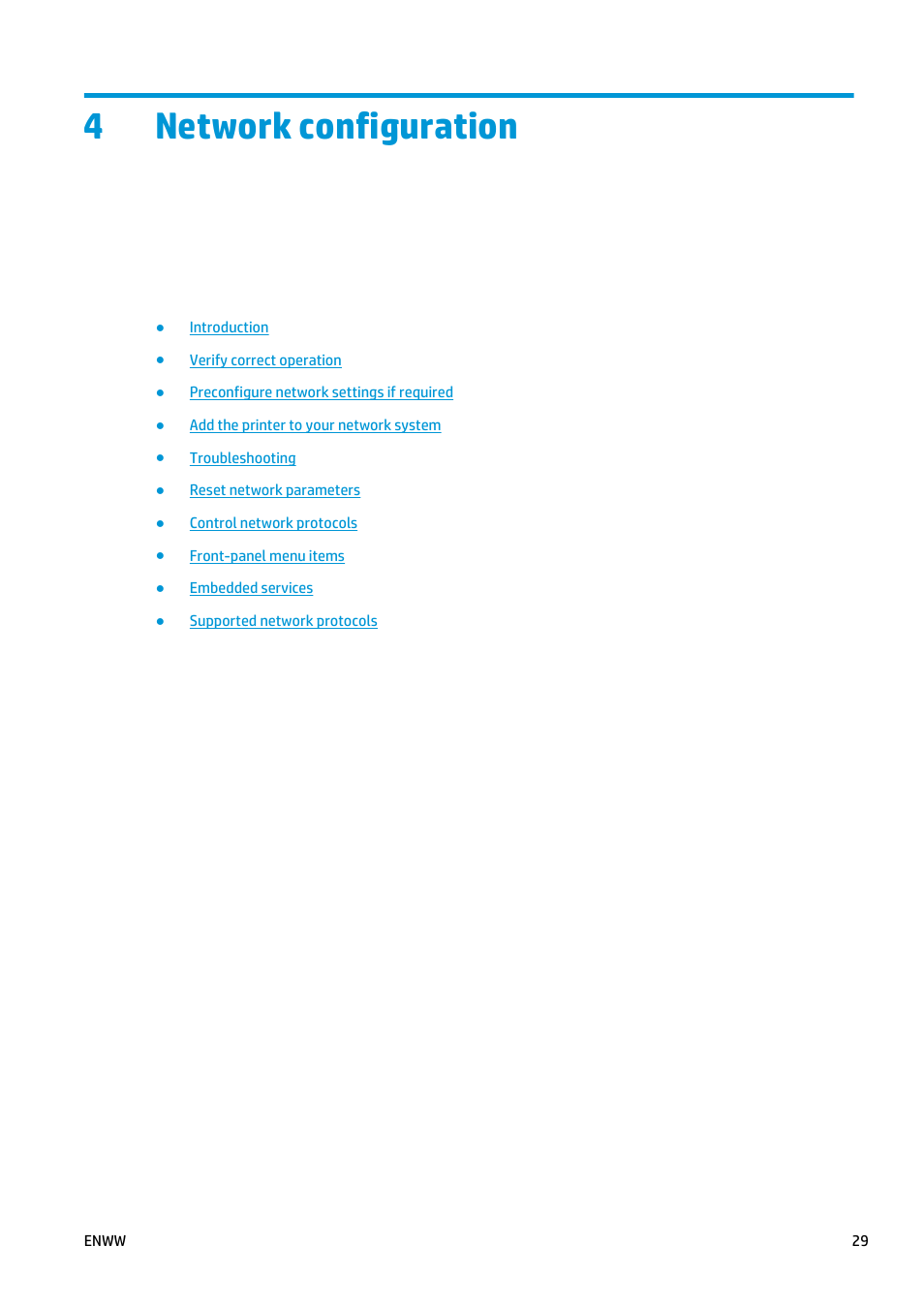 Network configuration, 4 network configuration, 4network configuration | HP Designjet T920 ePrinter series User Manual | Page 37 / 210