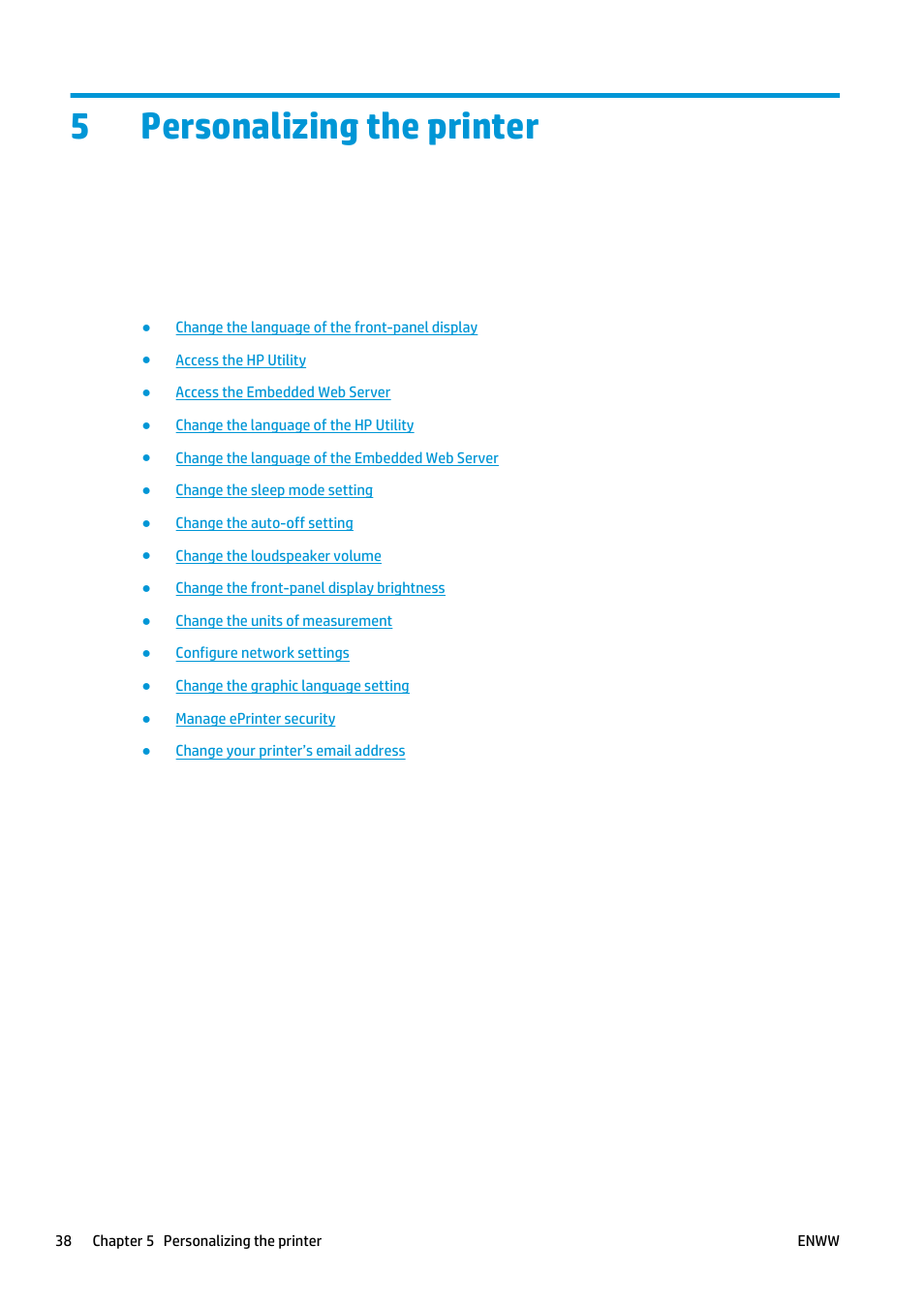 Personalizing the printer, 5 personalizing the printer, 5personalizing the printer | HP Designjet T920 ePrinter series User Manual | Page 46 / 210
