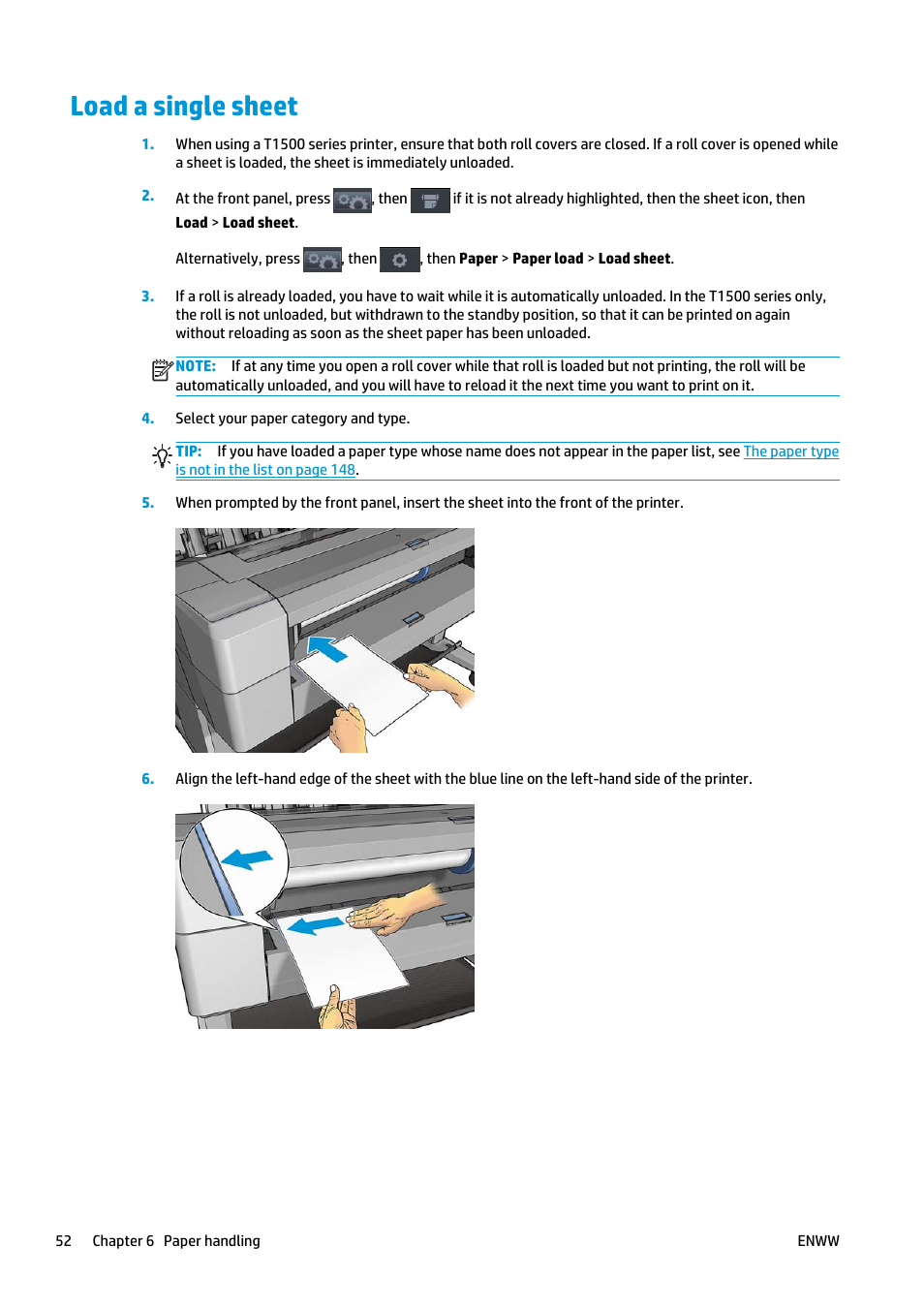 Load a single sheet | HP Designjet T920 ePrinter series User Manual | Page 60 / 210