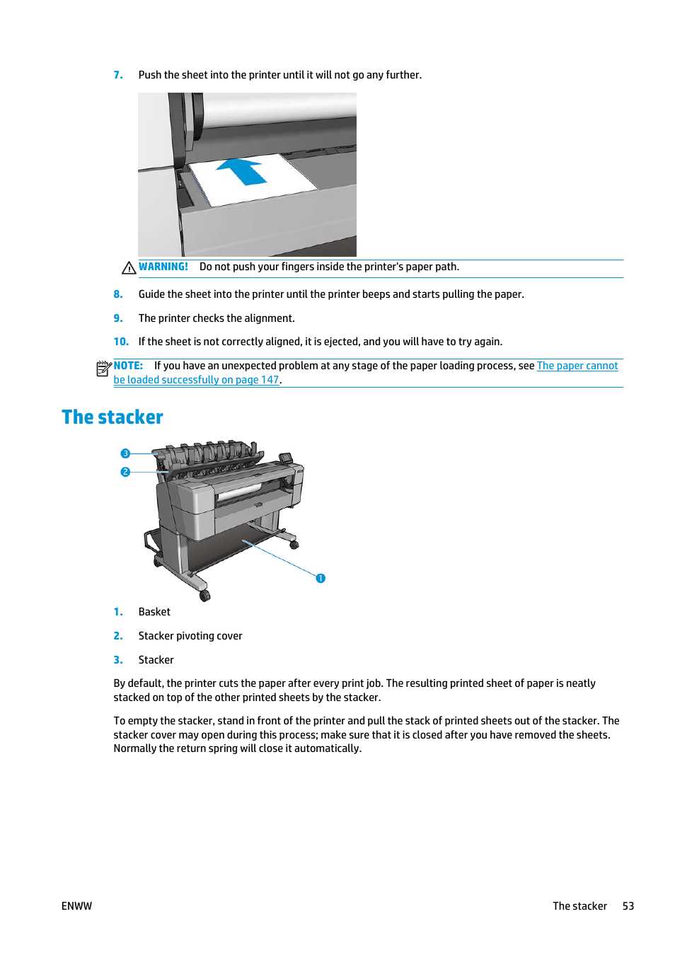The stacker | HP Designjet T920 ePrinter series User Manual | Page 61 / 210