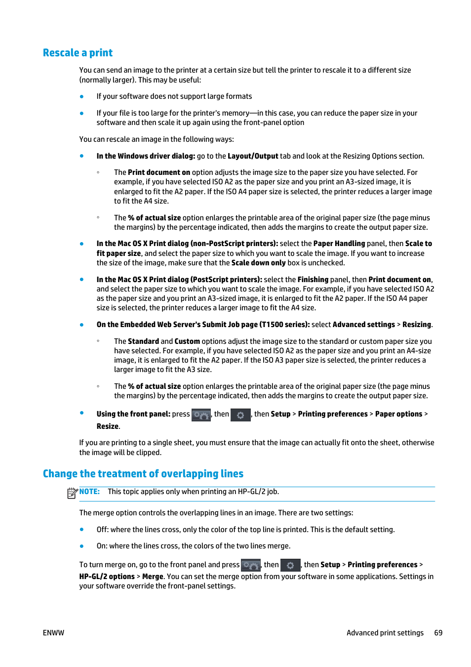 Rescale a print, Change the treatment of overlapping lines | HP Designjet T920 ePrinter series User Manual | Page 77 / 210