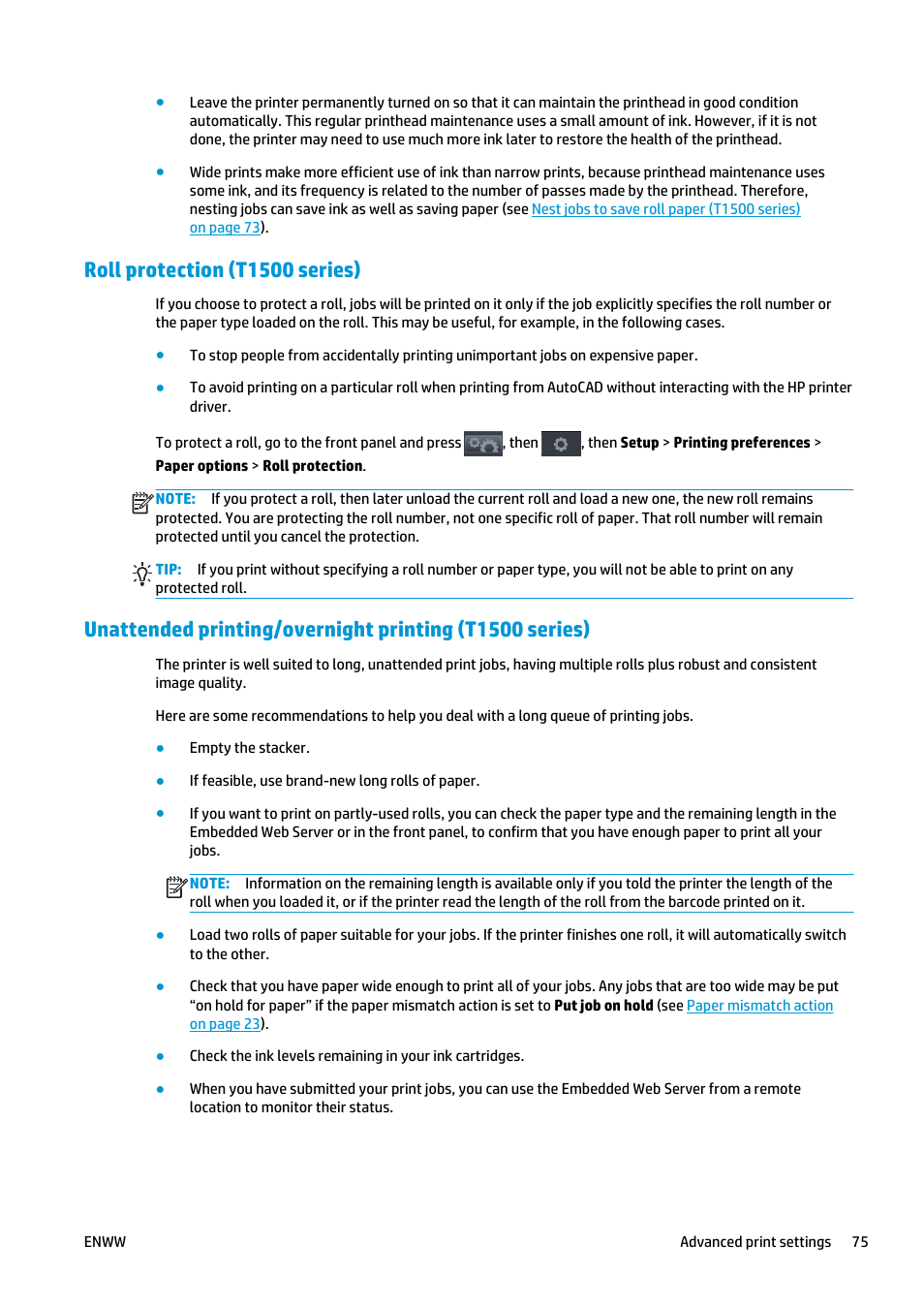 Roll protection (t1500 series) | HP Designjet T920 ePrinter series User Manual | Page 83 / 210