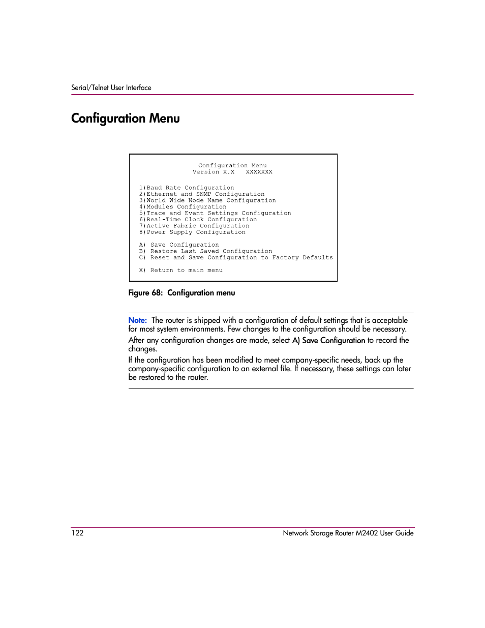 Configuration menu, Figure 68: configuration menu | HP Network Storage Router m2402 User Manual | Page 116 / 244