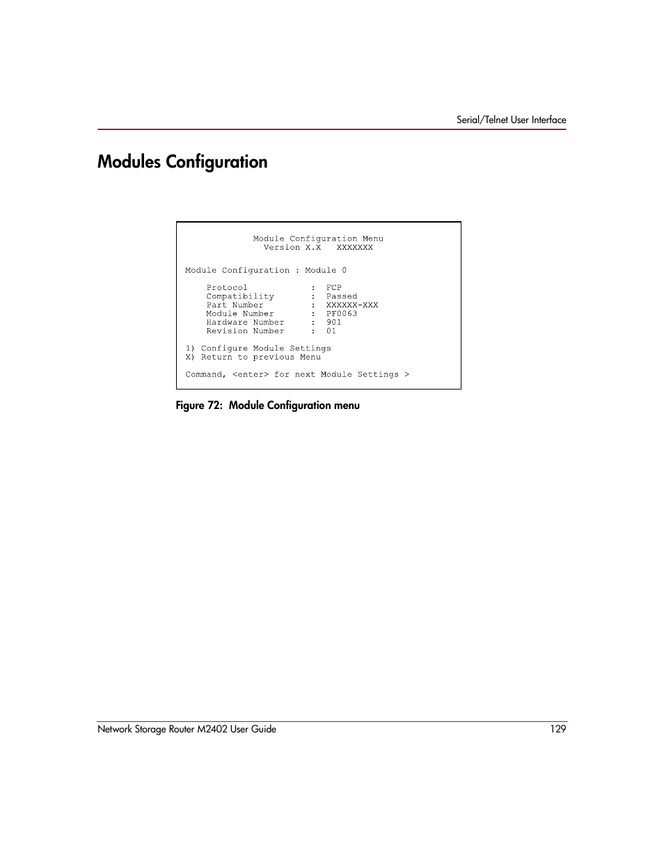 Modules configuration, Figure 72: module configuration menu | HP Network Storage Router m2402 User Manual | Page 123 / 244
