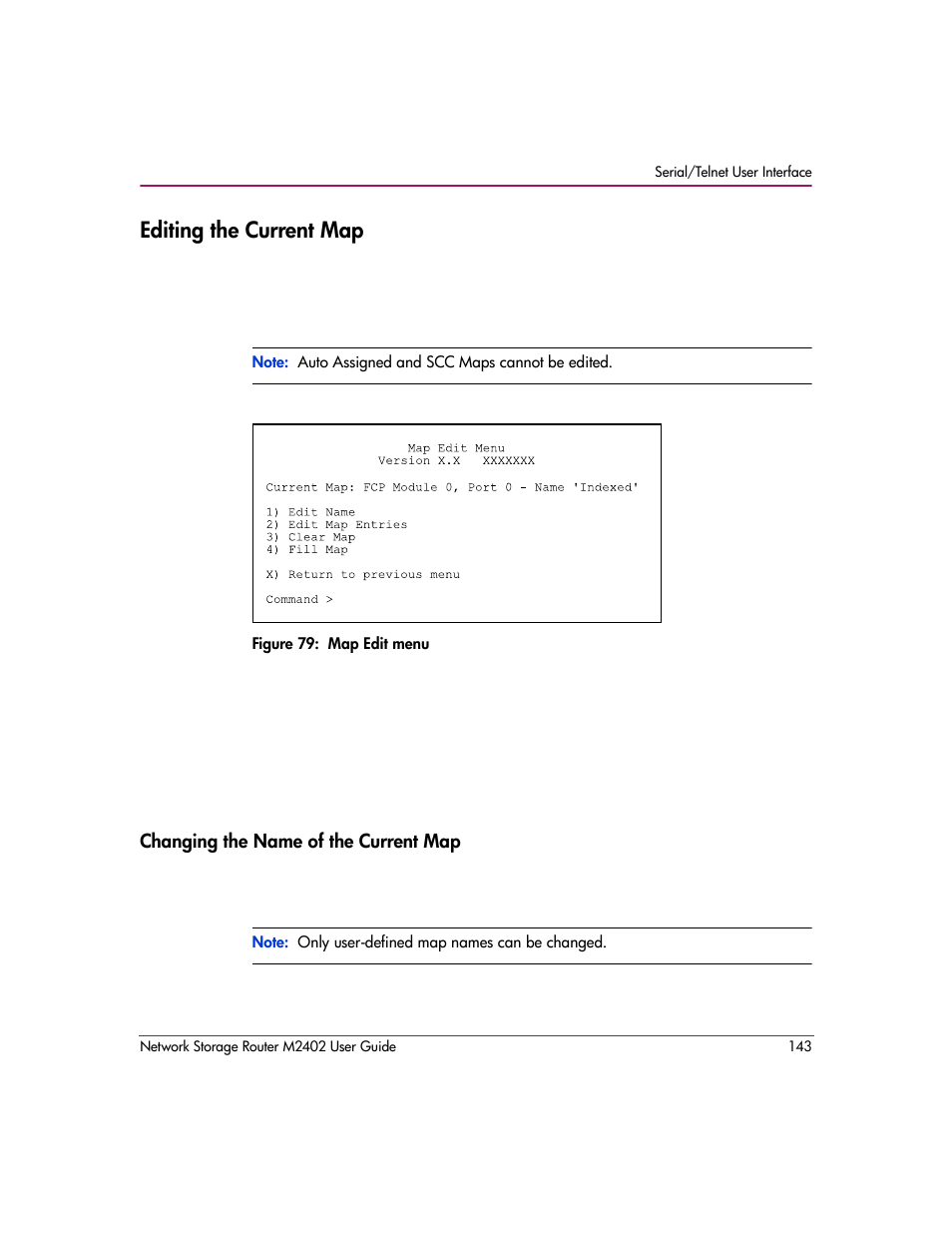 Editing the current map, Figure 79: map edit menu, Changing the name of the current map | HP Network Storage Router m2402 User Manual | Page 137 / 244