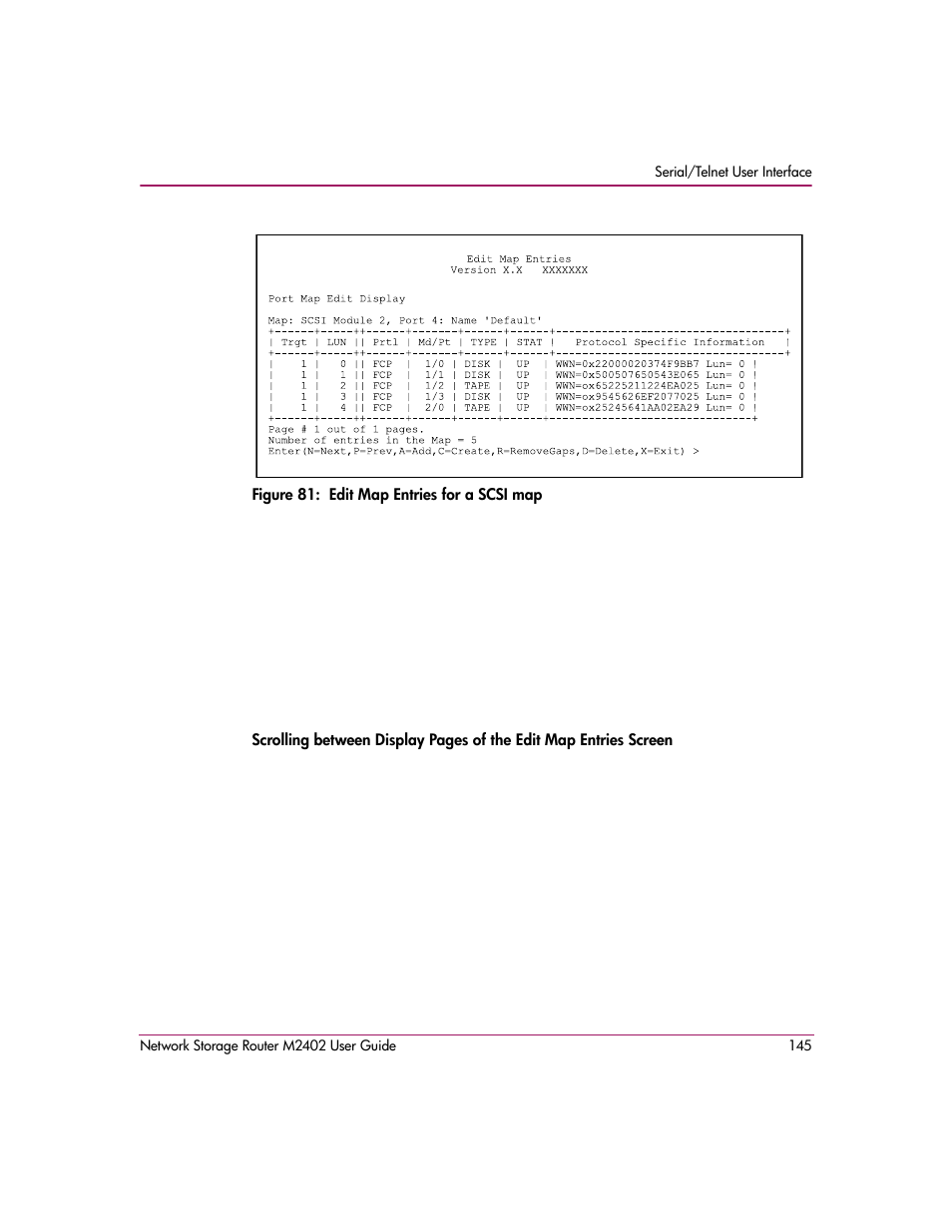 Figure 81: edit map entries for a scsi map | HP Network Storage Router m2402 User Manual | Page 139 / 244