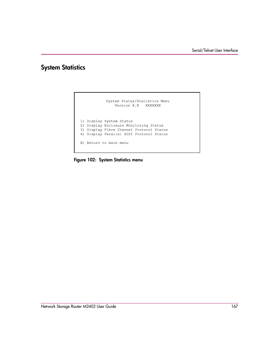 System statistics, Figure 102: system statistics menu | HP Network Storage Router m2402 User Manual | Page 161 / 244