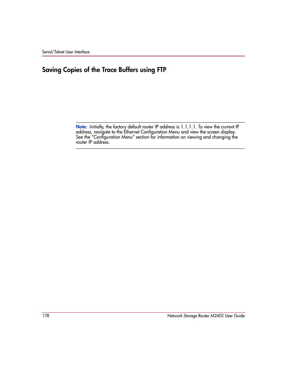 Saving copies of the trace buffers using ftp | HP Network Storage Router m2402 User Manual | Page 172 / 244