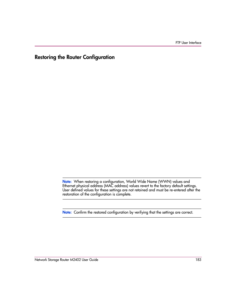Restoring the router configuration | HP Network Storage Router m2402 User Manual | Page 177 / 244
