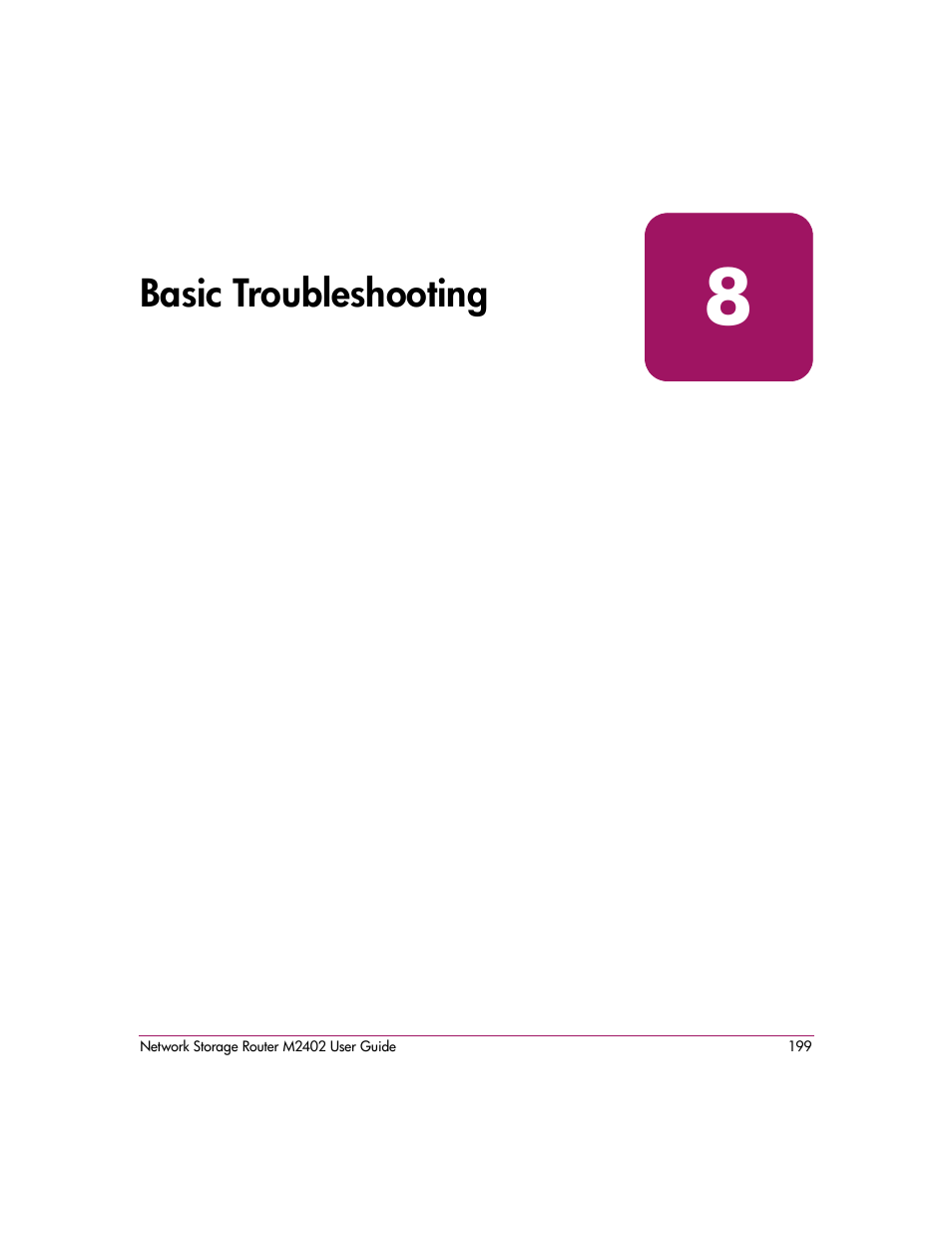 Basic troubleshooting, 8 basic troubleshooting | HP Network Storage Router m2402 User Manual | Page 193 / 244