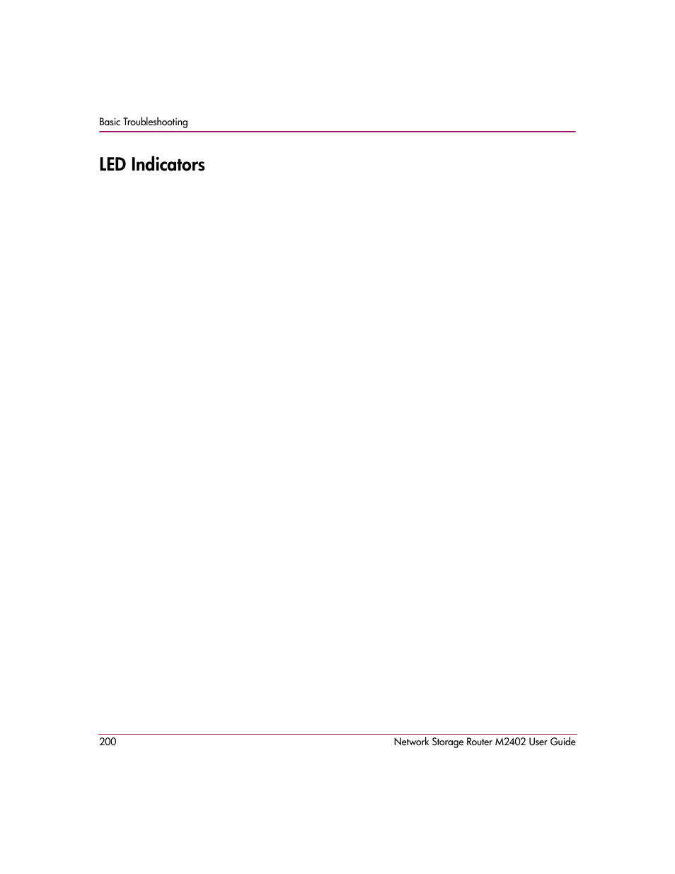 Led indicators | HP Network Storage Router m2402 User Manual | Page 194 / 244