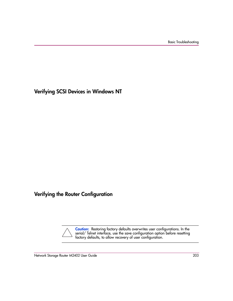 Verifying scsi devices in windows nt, Verifying the router configuration | HP Network Storage Router m2402 User Manual | Page 197 / 244