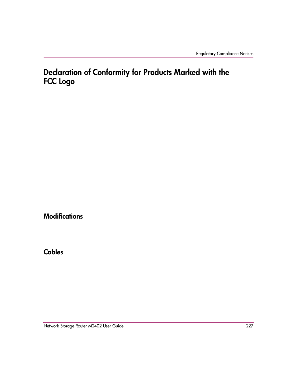 Modifications, Cables, Modifications cables | HP Network Storage Router m2402 User Manual | Page 221 / 244