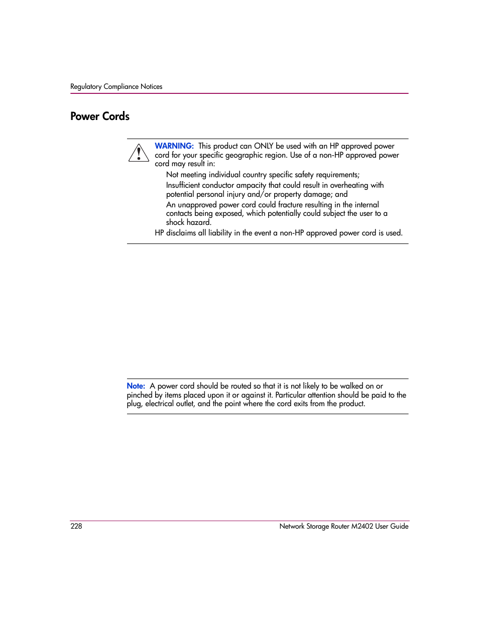 Power cords | HP Network Storage Router m2402 User Manual | Page 222 / 244