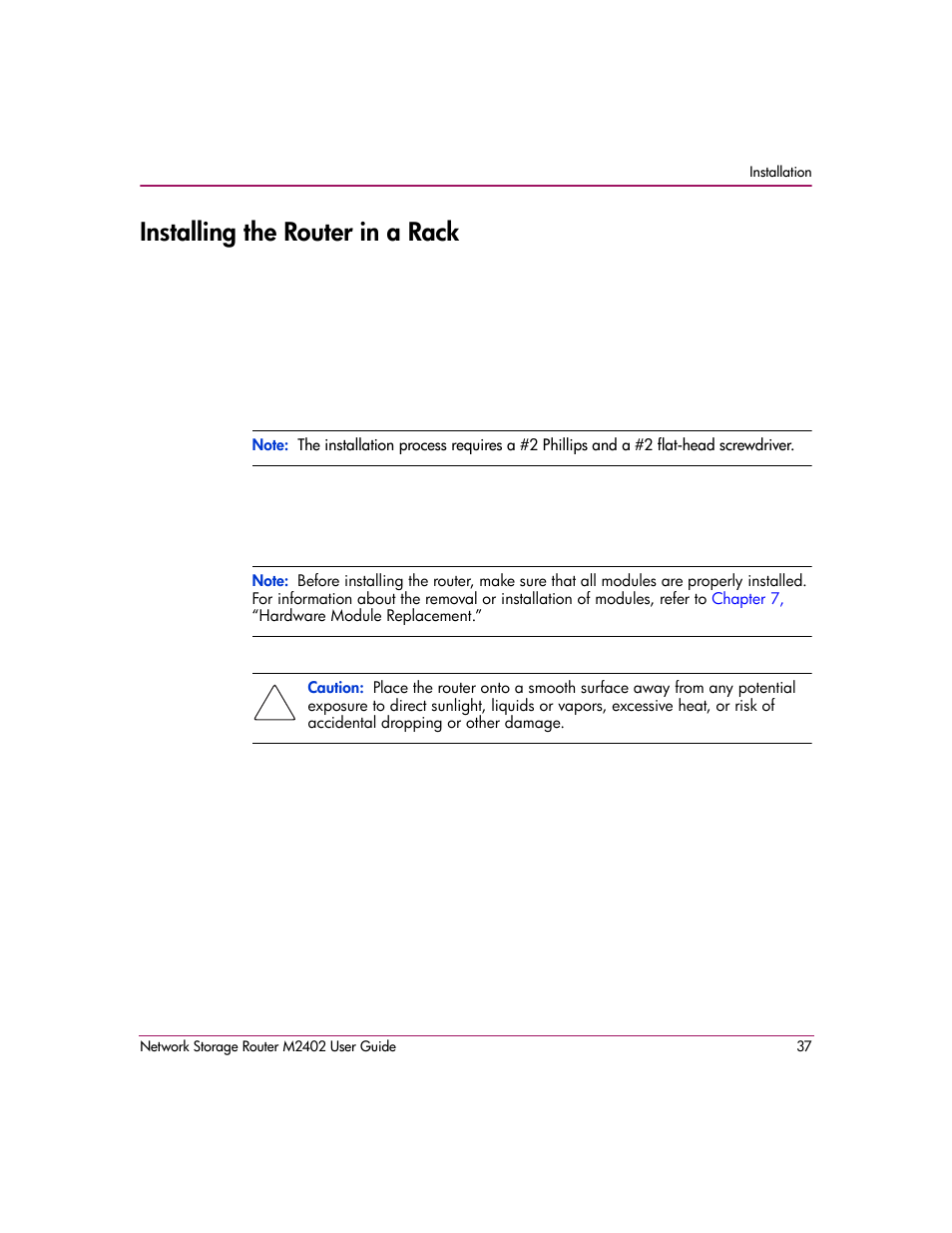 Installing the router in a rack | HP Network Storage Router m2402 User Manual | Page 31 / 244