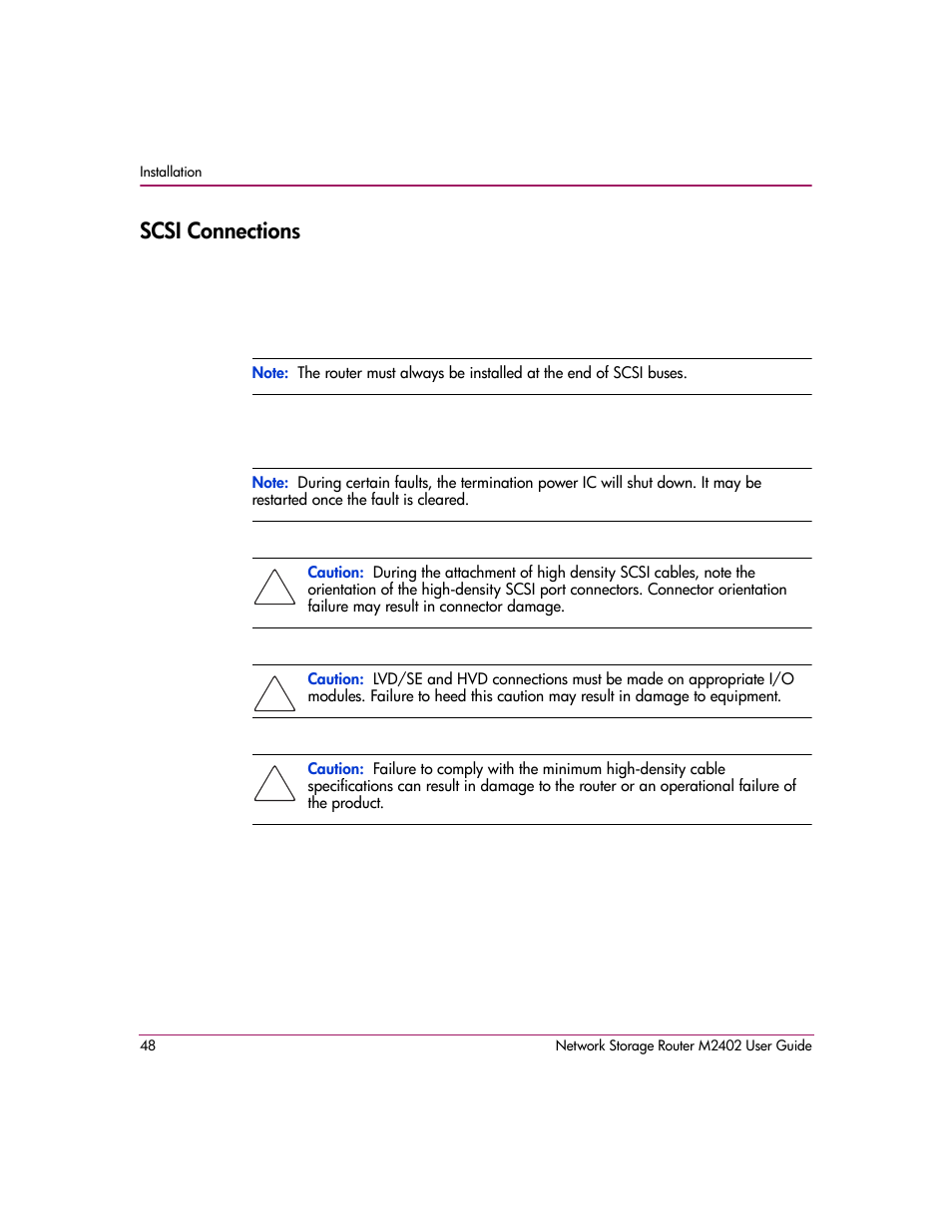 Scsi connections | HP Network Storage Router m2402 User Manual | Page 42 / 244