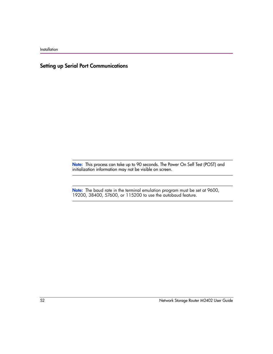 Setting up serial port communications | HP Network Storage Router m2402 User Manual | Page 46 / 244